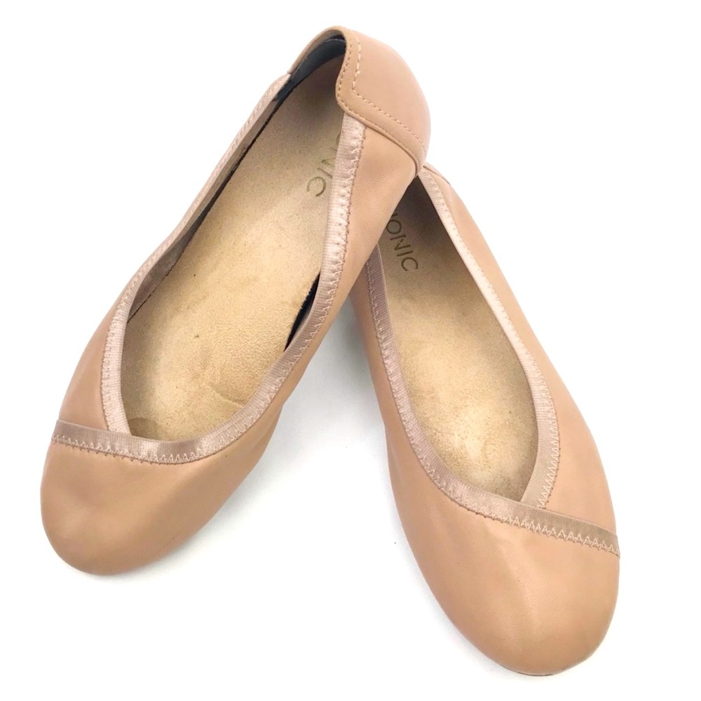 Vionic CAROLL Tan Leather Neutral Slip On Ballet Flat Size 9W